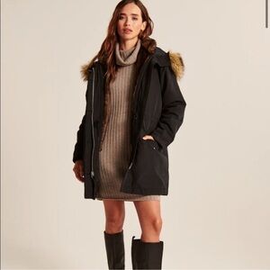 Abercrombie & Fitch Black Utility Jacket with Faux Fur Lining